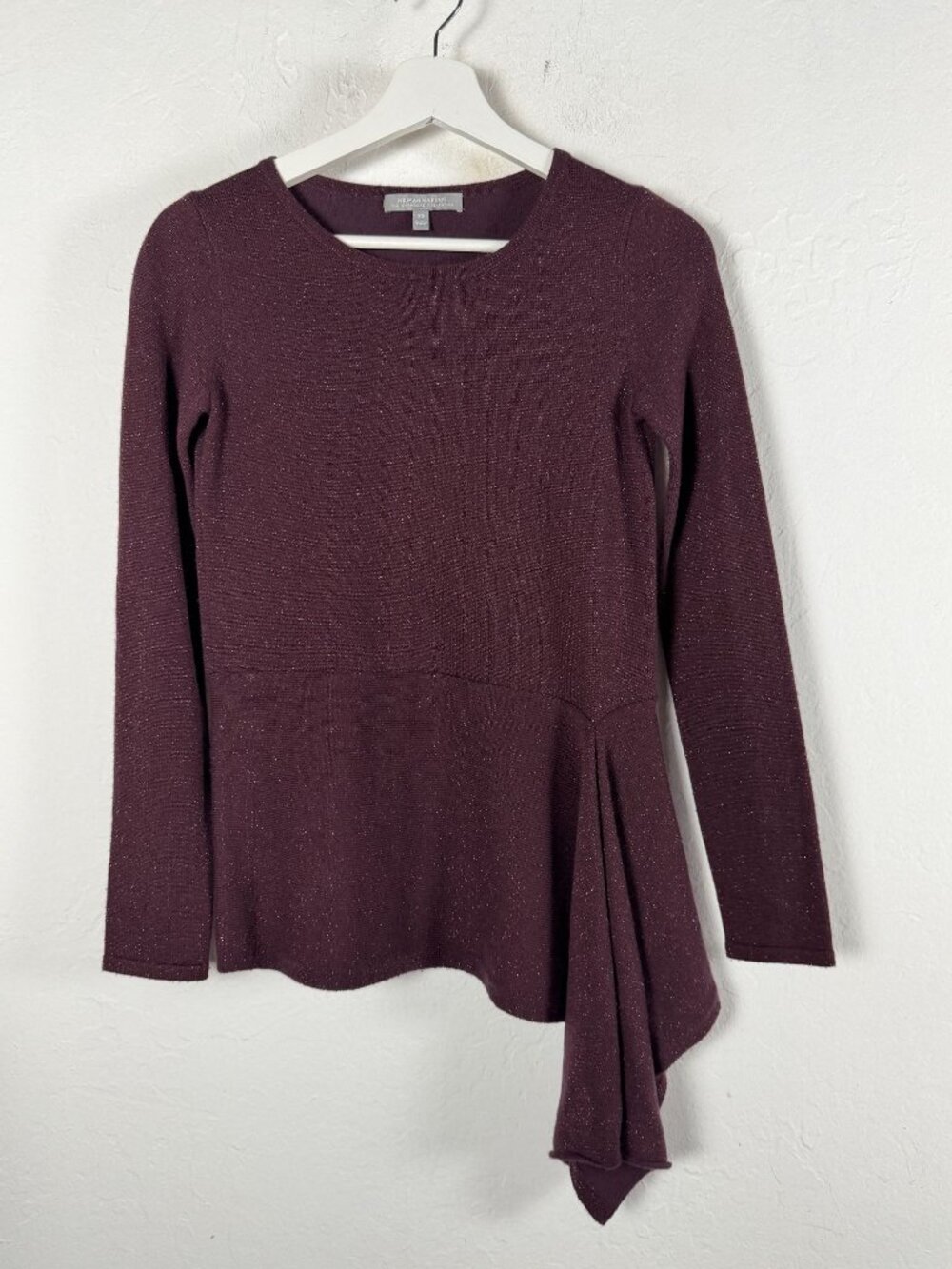 NEIMAN MARCUS Cashmere Collection Sweater XS Plum Burgundy Shimmer Asymmetric